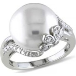 Bague en pétale en argent sterling avec diamants 0,05 ct PT et perle d'eau douce