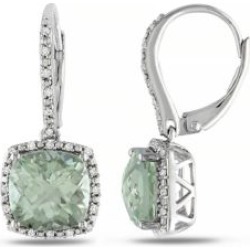 Pendants d'oreilles auréole en argent avec 5,33 ct PT d'améthyste verte et diamants