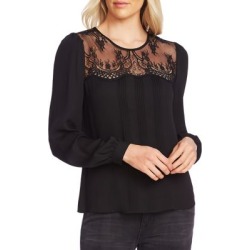 Lace Yoke Pleated Front Blouse