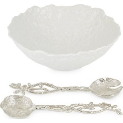 Orchid 3-Piece Porcelain Bowl & Serving Spoons Set
