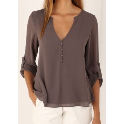 Solid Button Irregular Fashion Blouse
