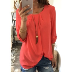 Solid O-Neck Fashion Blouse Without Necklace