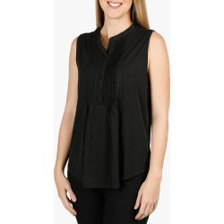 Women's Sleeveless Pleat Front Top - Black