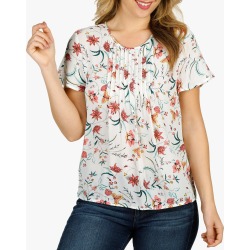 Women's Floral Pleat Front Top - Bone
