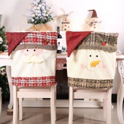 Plaid Santa Claus Chair Back Cover Christmas Decor