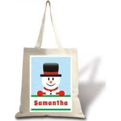 Personalized Snowman Holiday Canvas Tote