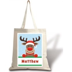 Personalized Reindeer Holiday Canvas Tote