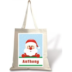 Personalized Santa Holiday Canvas Tote
