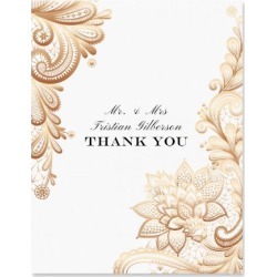 Gold Lace Personalized Thank You Cards - Light Stock