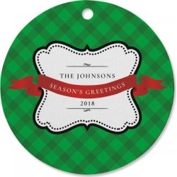 Plaid Holiday Personalized Ornament Circle