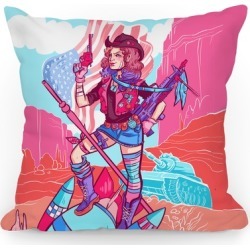 Annie Get Your Gun, & Your Tanks & Warheads Throw Pillow from LookHUMAN