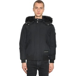 Hooded Down Bomber Jacket W/faux Fur