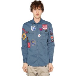 Stretch Cotton Twill Military Shirt