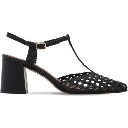 65mm Woven Leather T Bar Pumps