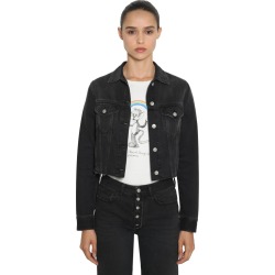 Raw Hem Cropped Cotton Denim Jacket