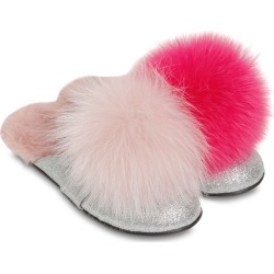 Glittered Mules W/ Fur Pompoms