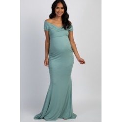 Mint Off Shoulder Wrap Maternity Photoshoot Gown/Dress