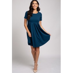 Teal Short Sleeve Front Pleat Dress