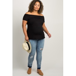 Blue Faded Distressed Knee Maternity Plus Jeans