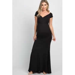 Black Off Shoulder Wrap Maternity Photoshoot Gown/Dress