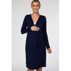 Navy Blue Long Sleeve Delivery/Nursing Maternity Robe