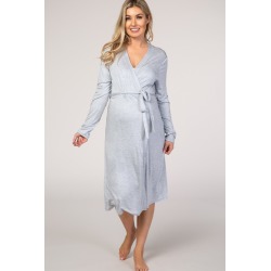 PinkBlush Light Blue Heathered Long Sleeve Delivery/Nursing Maternity Robe