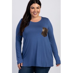 Blue Sequin Pocket Plus Top