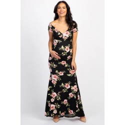 Black Rose Off Shoulder Wrap Maternity Photoshoot Gown/Dress