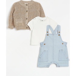 River Island Baby boys beige cardigan dungaree outfit