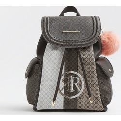 River Island Girls brown RI monogram backpack