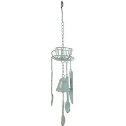 23.25' Blue Cafe Themed Hanging Outdoor Garden Wind Chime Decoration