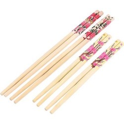 Wooden Flower Pattern Chinese Style Wedding Gift Dinner Chopsticks Beige 4 Pairs