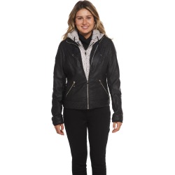Juniors Snobbish 2 Fer Faux Leather Jacket with Sherpa Lined Hood found on Bargain Bro from Boscovs.com for USD $60.80