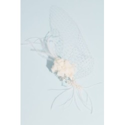 Ribbon Flower Comb with Wispy Feathers and Fishnet H21-126 found on Bargain Bro from David's Bridal for USD $45.56