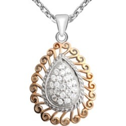 Orchid Jewelry 4/9-Ctw Round Cut CZ Two Tone 925 Silver Pear Necklace