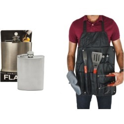 Stainless Steel Flask With 7 Pcs BBQ Utensil Set with Wooden Handle
