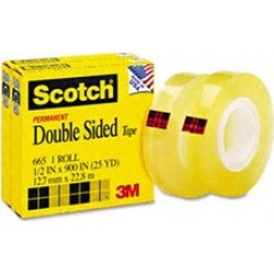 3M 6652PK 665 Double-Sided Office Tape 1/2 x 25 Yards 1 in. Core Clear