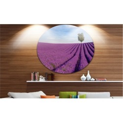 Lavender Field with Solitary Tree' Landscape Photography Circle Metal Wall Art