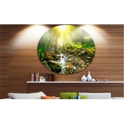 Mountain Stream in Forest' Landscape Photography Circle Metal Wall Art