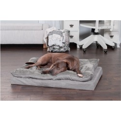 FurHaven Minky Faux Fur & Suede Pillow-Top Orthopedic Dog Bed Jumbo French in Brown