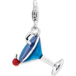 Sterling Silver W/ Rhodium-plated Enameled 3-D Martini w/Lobster Charm
