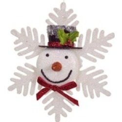 7.75" Glittered Snowflake Snowman with Red Bow Tie Christmas Ornament