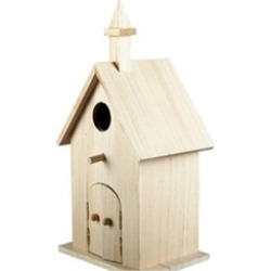 Paint Yourself Church Design Wood Birdhouse Made of Natural Wood