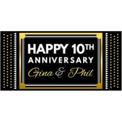 Black and Gold Wedding Anniversary Banner Personalized Party Backdrop