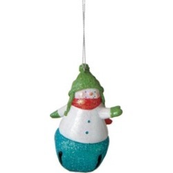 3.5" Glittered Snowman with Turquoise Jingle Bell Christmas Ornament