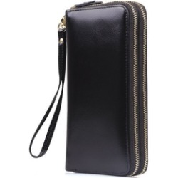Large Capacity Leather Clutch Wallets for Women with Wrist Strap