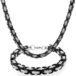 Bling Jewelry Stainless Steel Two Tone Box Chain Bracelet Necklace Set