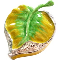 Leaf-Themed Color Metallic Jewelry Gift Box with Crystal Embellishment