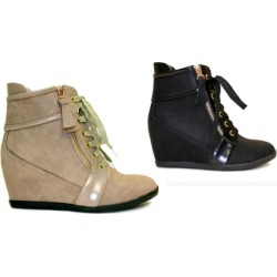 Reneeze BEATA-07 Women High Top Wedge Heel Lace Up Side Zip Sneaker An