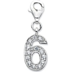Sterling Silver Cz Numeral 6 with Lobster Clasp Charm (1in long)
